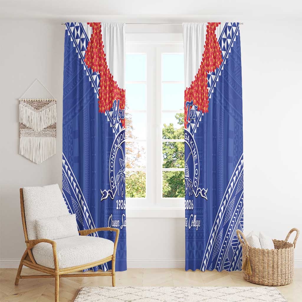 Queen Salote College 100 Years Personalized Window Curtain Tonga QSC Heilala Lei Blue Ngatu Pattern LT14 - Polynesian Pride