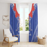 Queen Salote College 100 Years Personalized Window Curtain Tonga QSC Heilala Lei Blue Ngatu Pattern LT14 - Polynesian Pride