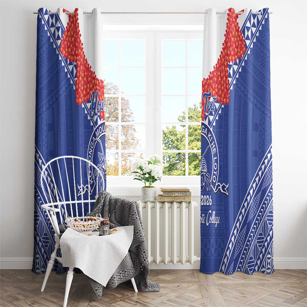 Queen Salote College 100 Years Personalized Window Curtain Tonga QSC Heilala Lei Blue Ngatu Pattern LT14 - Polynesian Pride