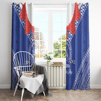 Queen Salote College 100 Years Personalized Window Curtain Tonga QSC Heilala Lei Blue Ngatu Pattern LT14 - Polynesian Pride