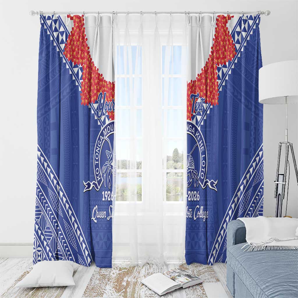 Queen Salote College 100 Years Personalized Window Curtain Tonga QSC Heilala Lei Blue Ngatu Pattern LT14 - Polynesian Pride