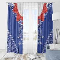 Queen Salote College 100 Years Personalized Window Curtain Tonga QSC Heilala Lei Blue Ngatu Pattern LT14 - Polynesian Pride