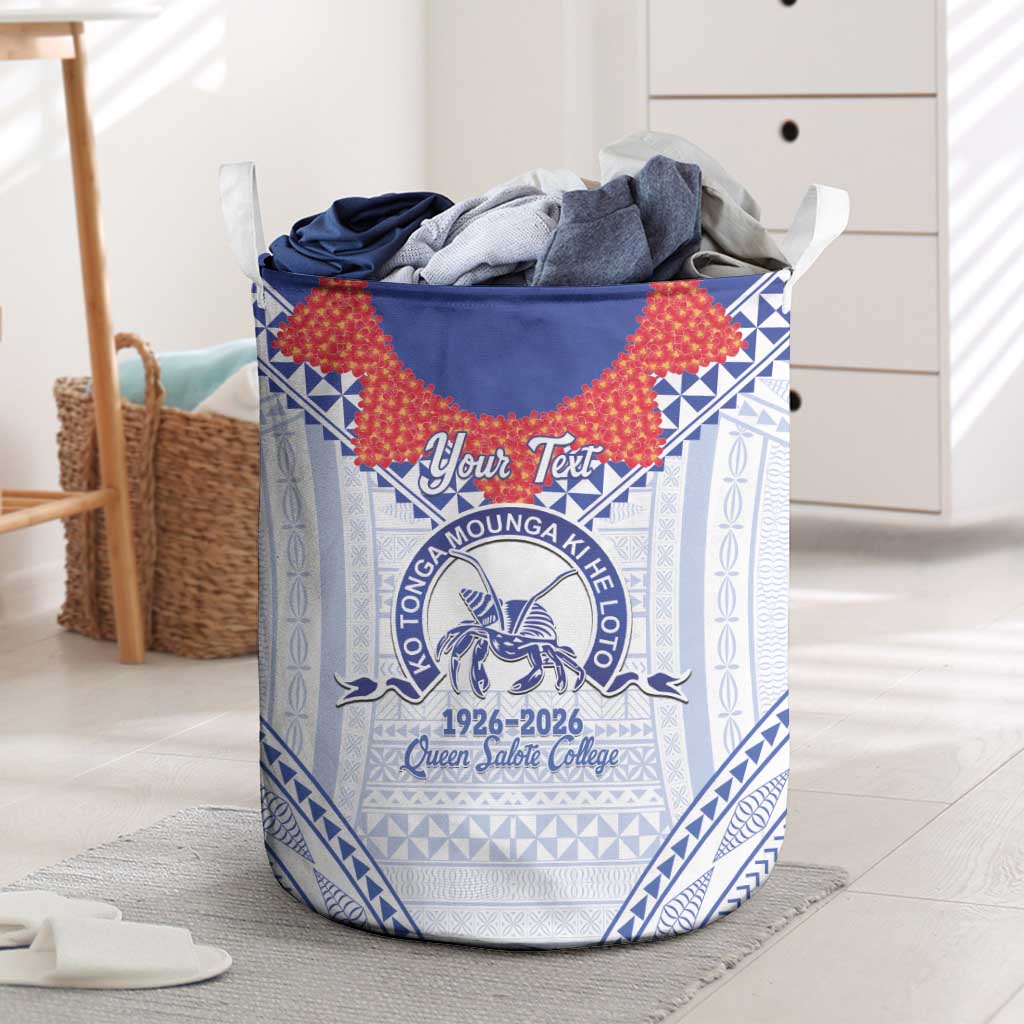 Queen Salote College 100 Years Personalized Laundry Basket Tonga QSC Heilala Lei White Ngatu Pattern LT14 White - Polynesian Pride