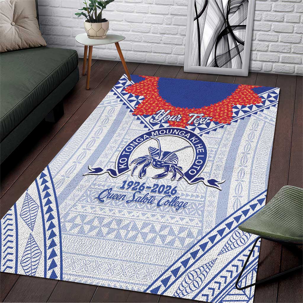 Queen Salote College 100 Years Personalized Area Rug Tonga QSC Heilala Lei White Ngatu Pattern LT14 White - Polynesian Pride