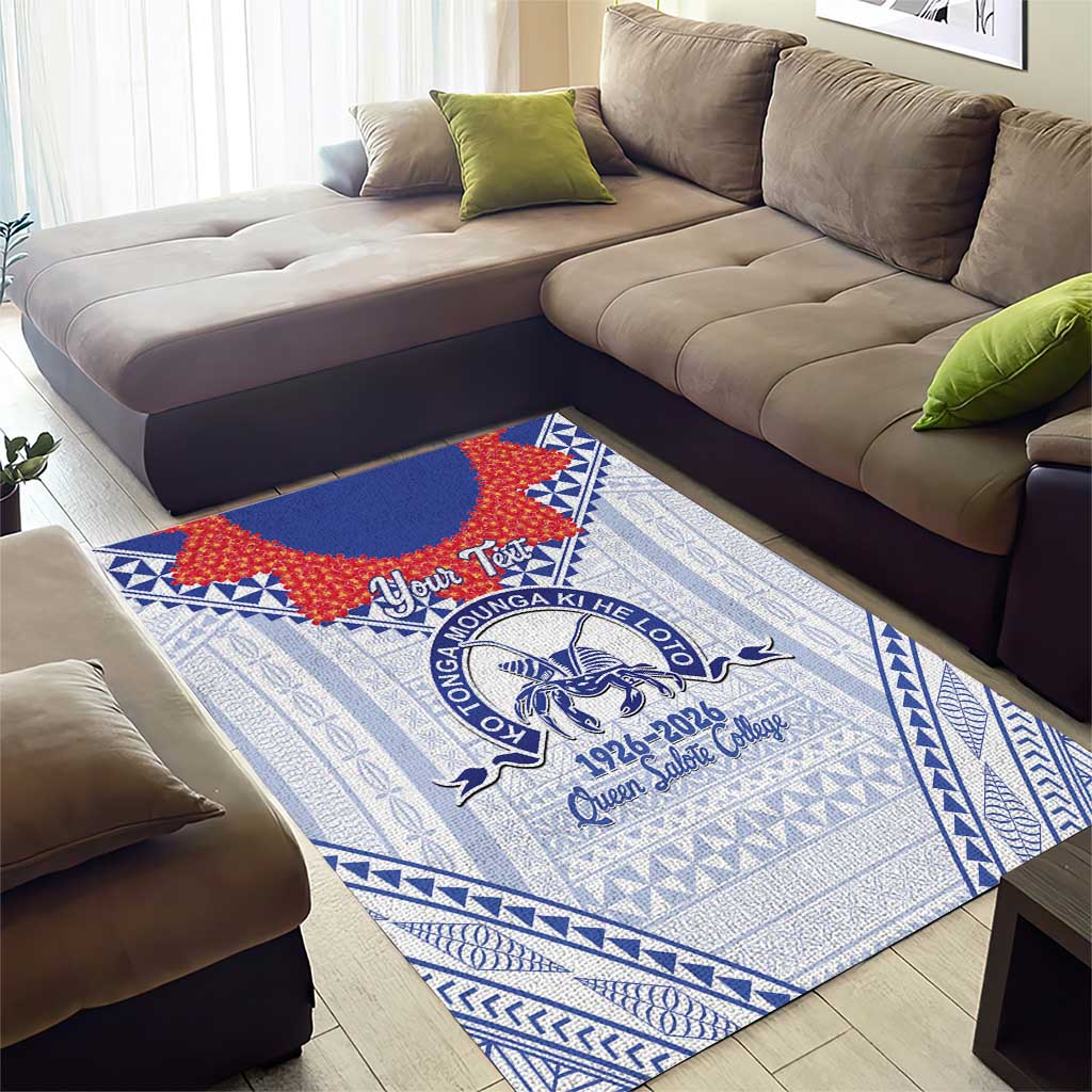 Queen Salote College 100 Years Personalized Area Rug Tonga QSC Heilala Lei White Ngatu Pattern LT14 - Polynesian Pride