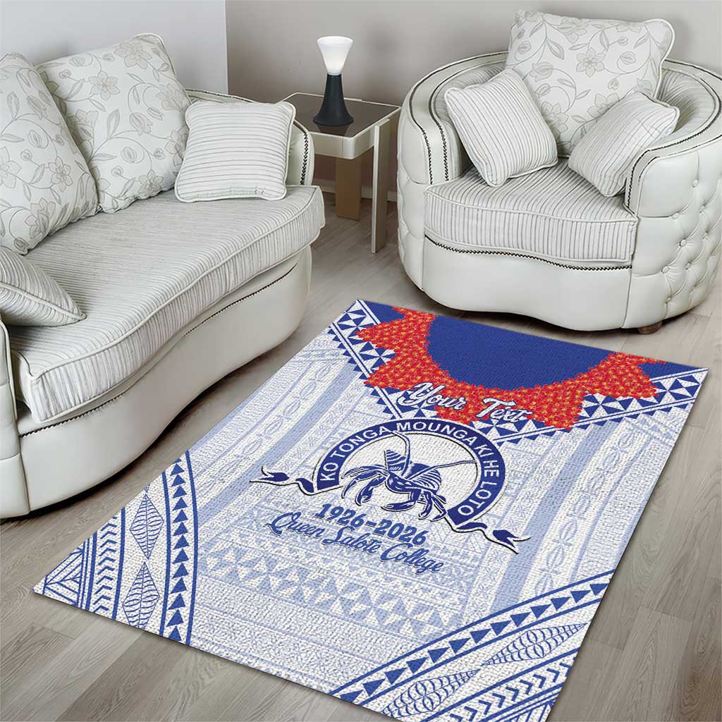 Queen Salote College 100 Years Personalized Area Rug Tonga QSC Heilala Lei White Ngatu Pattern LT14 - Polynesian Pride