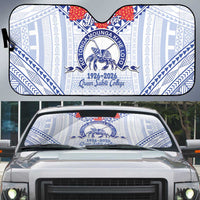 Queen Salote College 100 Years Personalized Auto Sun Shade Tonga QSC Heilala Lei White Ngatu Pattern LT14 White - Polynesian Pride