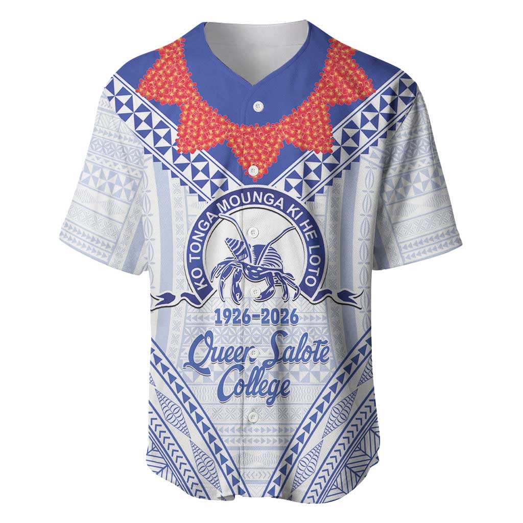 Queen Salote College 100 Years Personalized Baseball Jersey Tonga QSC Heilala Lei White Ngatu Pattern LT14 White - Polynesian Pride