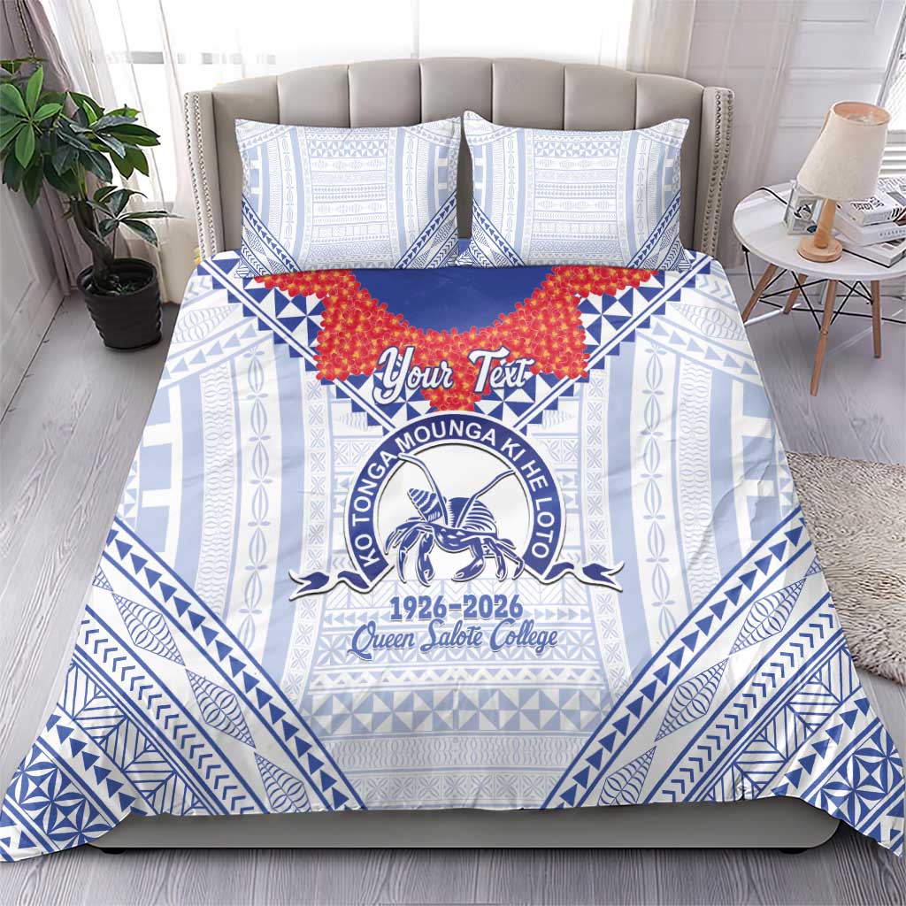 Queen Salote College 100 Years Personalized Bedding Set Tonga QSC Heilala Lei White Ngatu Pattern LT14 - Polynesian Pride