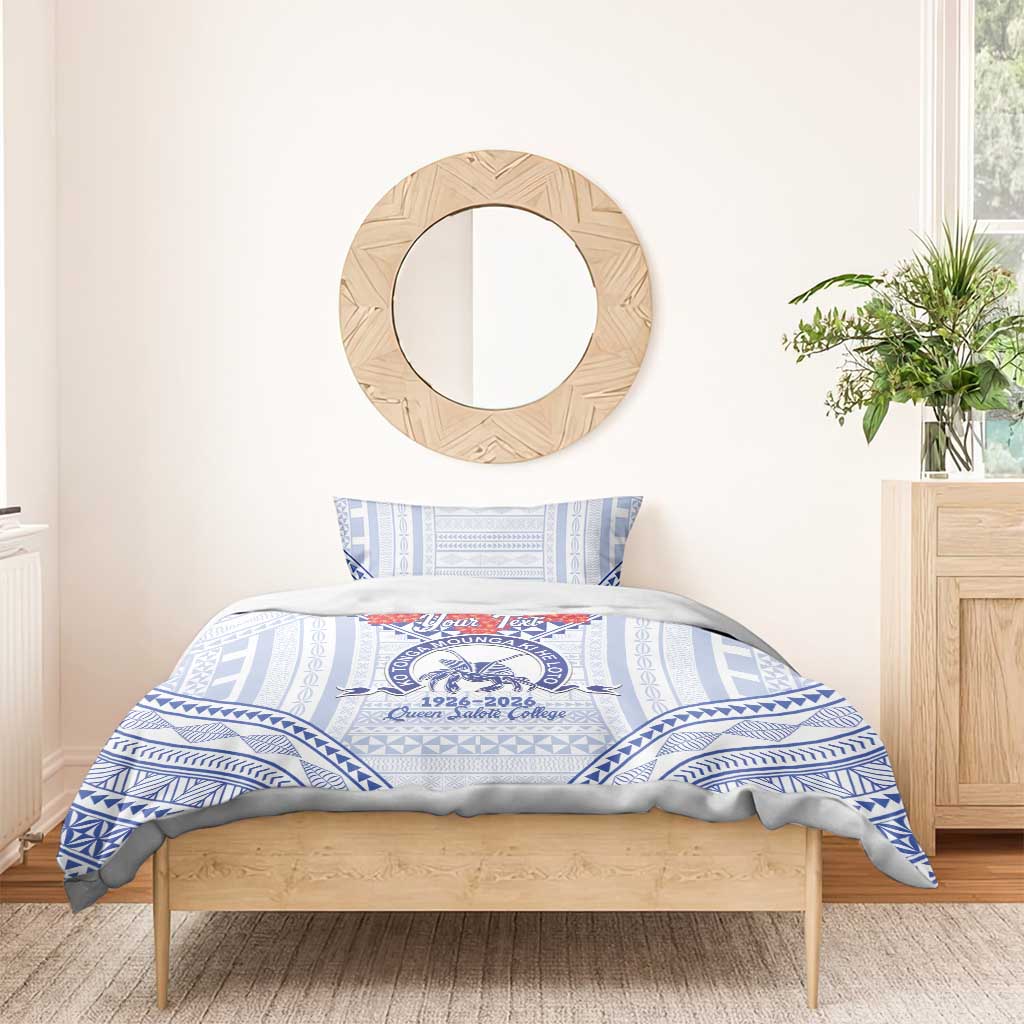 Queen Salote College 100 Years Personalized Bedding Set Tonga QSC Heilala Lei White Ngatu Pattern LT14 - Polynesian Pride