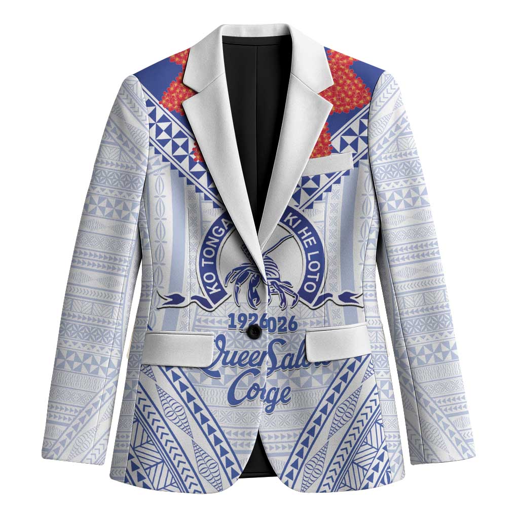 Queen Salote College 100 Years Personalized Blazer Tonga QSC Heilala Lei White Ngatu Pattern LT14 Unisex White - Polynesian Pride