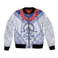 Queen Salote College 100 Years Personalized Bomber Jacket Tonga QSC Heilala Lei White Ngatu Pattern LT14 Unisex White - Polynesian Pride