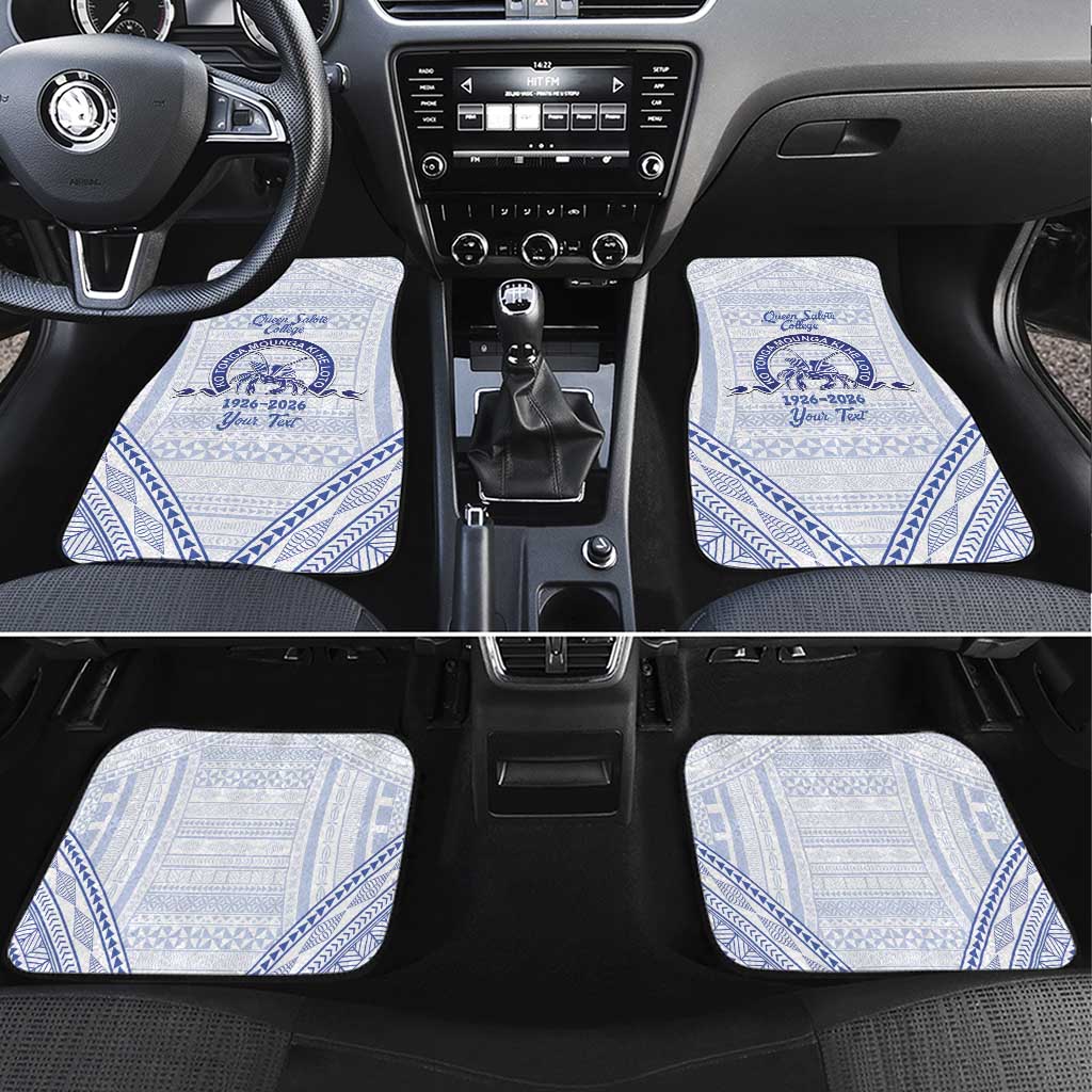 Queen Salote College 100 Years Personalized Car Mats Tonga QSC Heilala Lei White Ngatu Pattern LT14 Set 4pcs White - Polynesian Pride