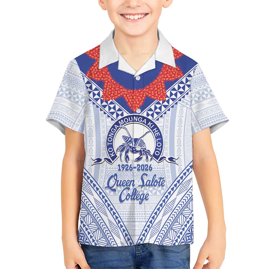 Queen Salote College 100 Years Personalized Kid Hawaiian Shirt Tonga QSC Heilala Lei White Ngatu Pattern LT14 Kid White - Polynesian Pride