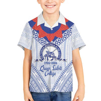Queen Salote College 100 Years Personalized Kid Hawaiian Shirt Tonga QSC Heilala Lei White Ngatu Pattern LT14 Kid White - Polynesian Pride