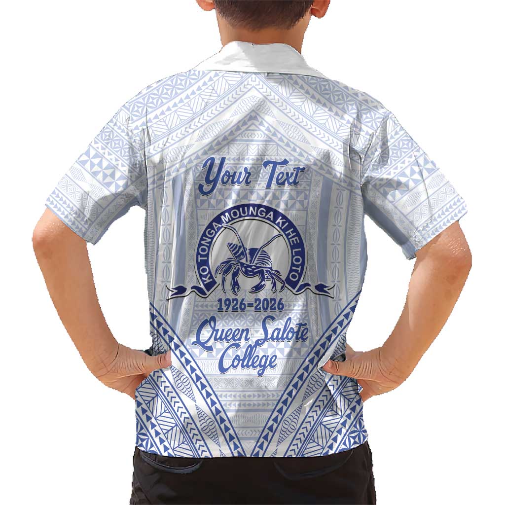Queen Salote College 100 Years Personalized Kid Hawaiian Shirt Tonga QSC Heilala Lei White Ngatu Pattern LT14 - Polynesian Pride
