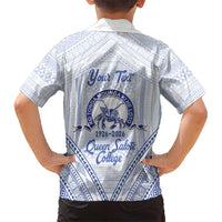 Queen Salote College 100 Years Personalized Kid Hawaiian Shirt Tonga QSC Heilala Lei White Ngatu Pattern LT14 - Polynesian Pride