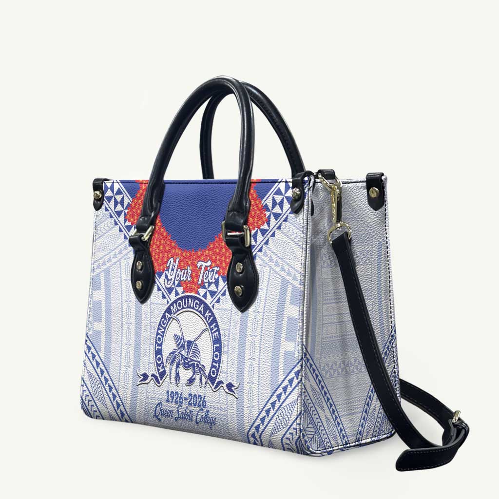 Queen Salote College 100 Years Personalized Leather Bag Tonga QSC Heilala Lei White Ngatu Pattern LT14 White - Polynesian Pride