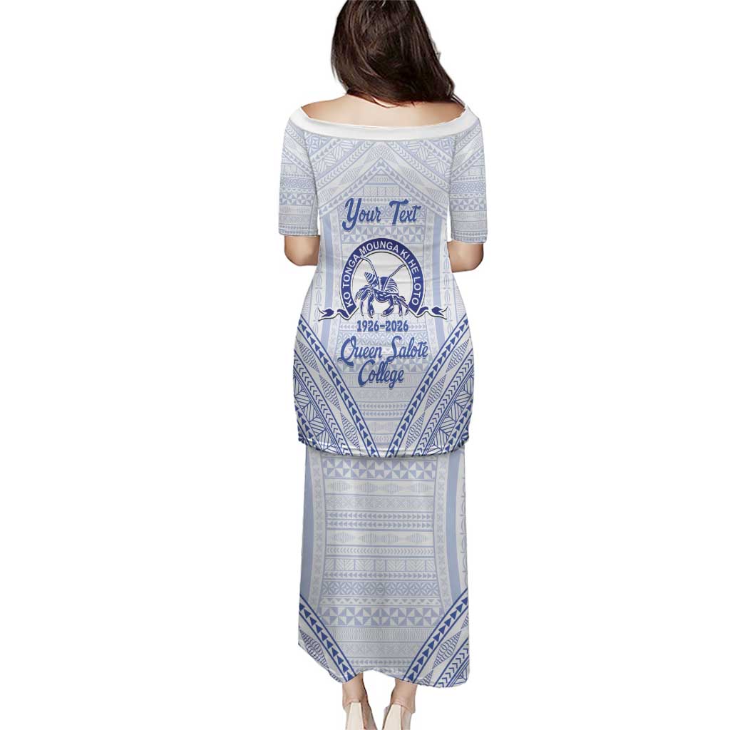 Queen Salote College 100 Years Personalized Puletasi Tonga QSC Heilala Lei White Ngatu Pattern LT14 - Polynesian Pride