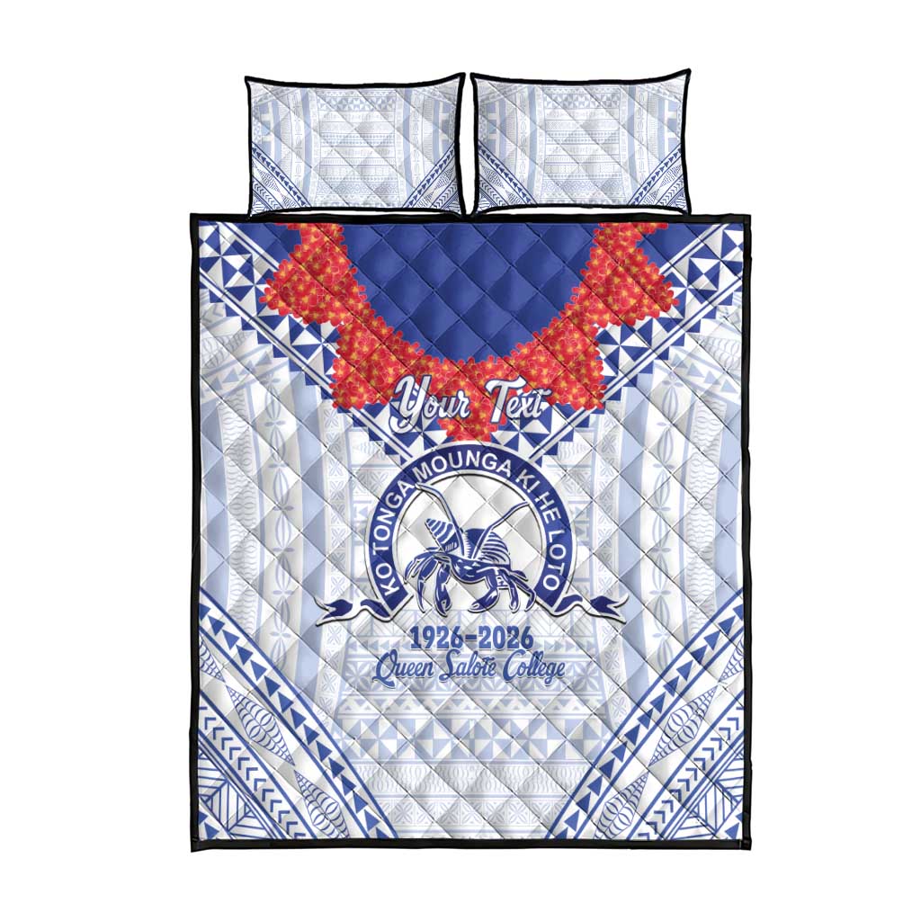 Queen Salote College 100 Years Personalized Quilt Bed Set Tonga QSC Heilala Lei White Ngatu Pattern LT14 - Polynesian Pride