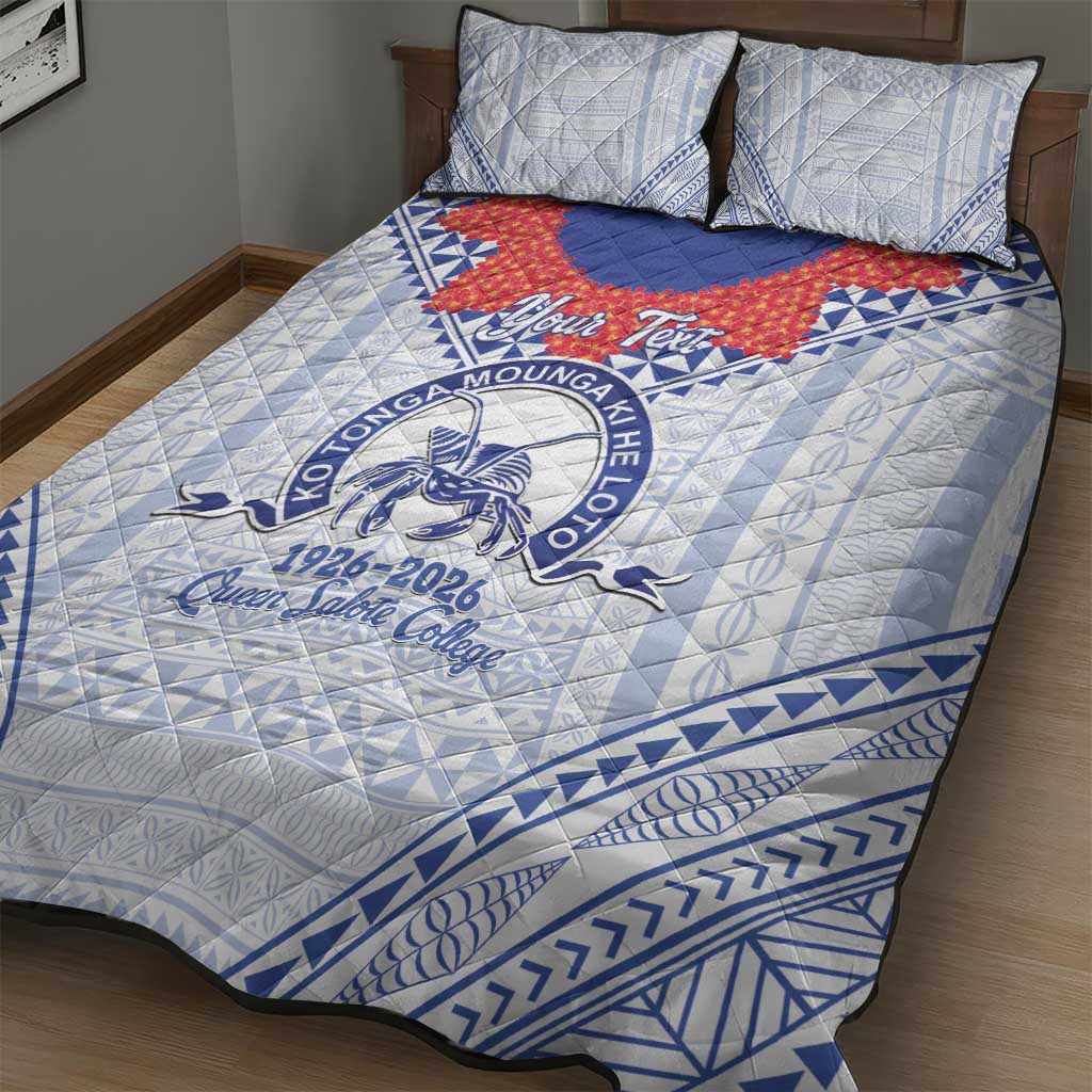 Queen Salote College 100 Years Personalized Quilt Bed Set Tonga QSC Heilala Lei White Ngatu Pattern LT14 - Polynesian Pride