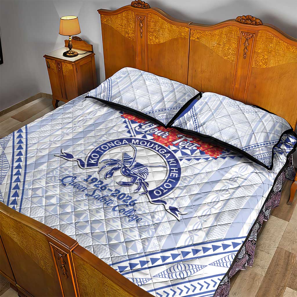 Queen Salote College 100 Years Personalized Quilt Bed Set Tonga QSC Heilala Lei White Ngatu Pattern LT14 - Polynesian Pride
