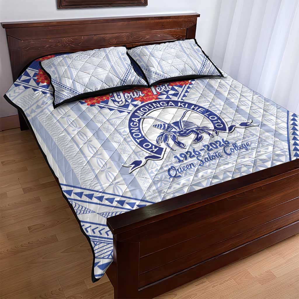 Queen Salote College 100 Years Personalized Quilt Bed Set Tonga QSC Heilala Lei White Ngatu Pattern LT14 - Polynesian Pride