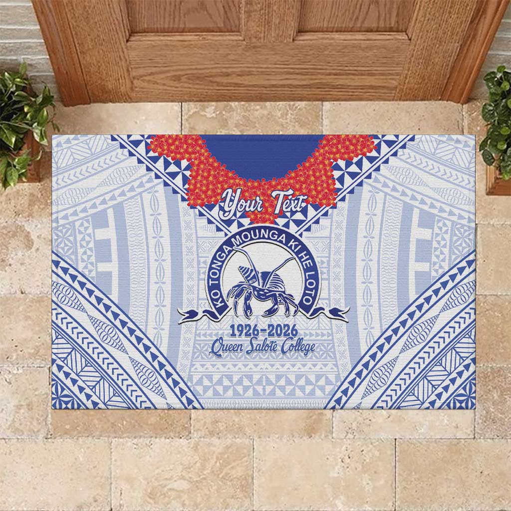Queen Salote College 100 Years Personalized Rubber Doormat Tonga QSC Heilala Lei White Ngatu Pattern LT14 White - Polynesian Pride