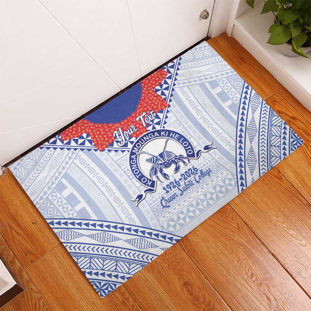 Queen Salote College 100 Years Personalized Rubber Doormat Tonga QSC Heilala Lei White Ngatu Pattern LT14 - Polynesian Pride