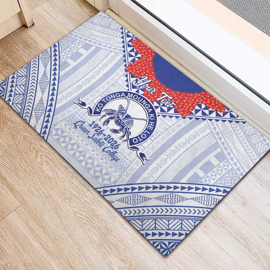 Queen Salote College 100 Years Personalized Rubber Doormat Tonga QSC Heilala Lei White Ngatu Pattern LT14 - Polynesian Pride