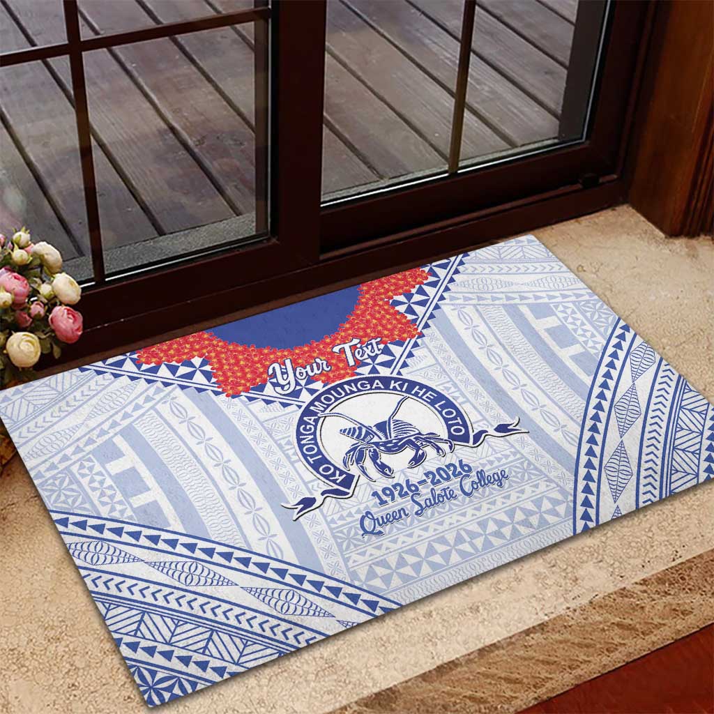 Queen Salote College 100 Years Personalized Rubber Doormat Tonga QSC Heilala Lei White Ngatu Pattern LT14 - Polynesian Pride