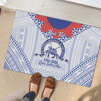 Queen Salote College 100 Years Personalized Rubber Doormat Tonga QSC Heilala Lei White Ngatu Pattern LT14 - Polynesian Pride