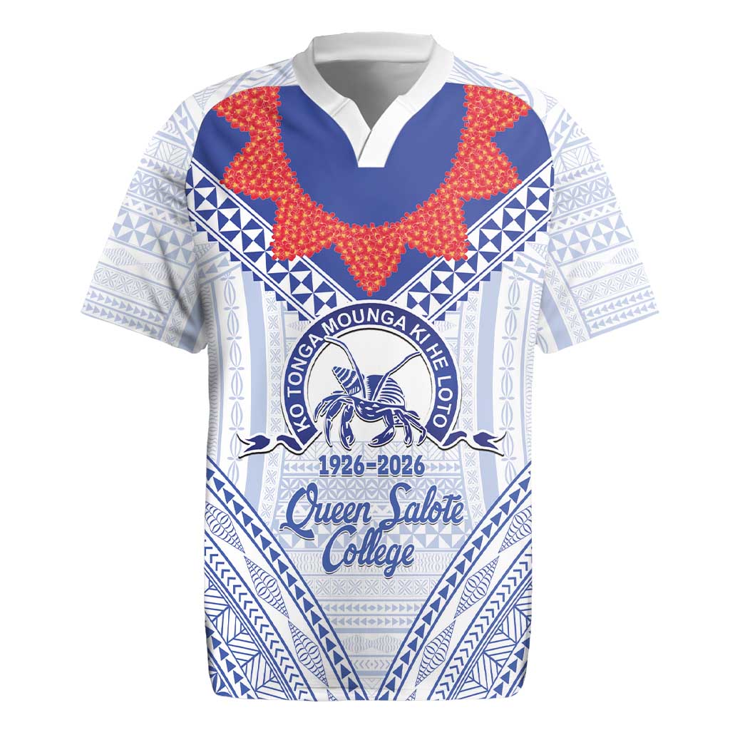 Queen Salote College 100 Years Personalized Rugby Jersey Tonga QSC Heilala Lei White Ngatu Pattern LT14 White - Polynesian Pride