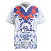 Queen Salote College 100 Years Personalized Rugby Jersey Tonga QSC Heilala Lei White Ngatu Pattern LT14 White - Polynesian Pride