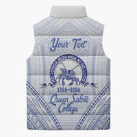 Queen Salote College 100 Years Personalized Sleeveless Puffer Jacket Tonga QSC Heilala Lei White Ngatu Pattern LT14 - Polynesian Pride