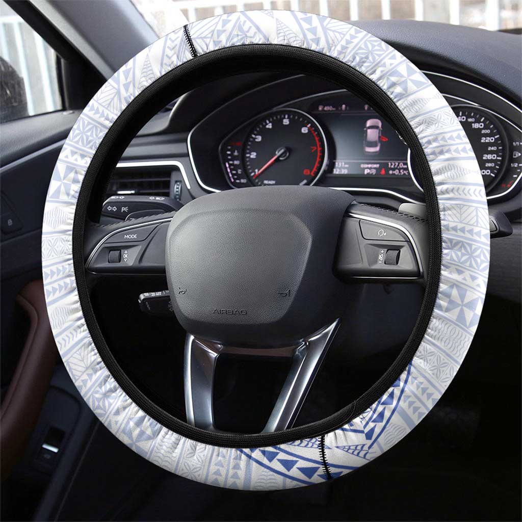 Queen Salote College 100 Years Steering Wheel Cover Tonga QSC Heilala Lei White Ngatu Pattern LT14 - Polynesian Pride