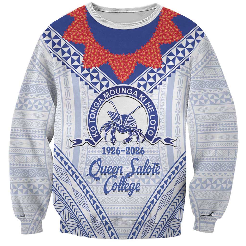 Queen Salote College 100 Years Personalized Sweatshirt Tonga QSC Heilala Lei White Ngatu Pattern LT14 Unisex White - Polynesian Pride