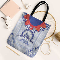 Queen Salote College 100 Years Personalized Tote Bag Tonga QSC Heilala Lei White Ngatu Pattern LT14 Black Strap One Size White - Polynesian Pride