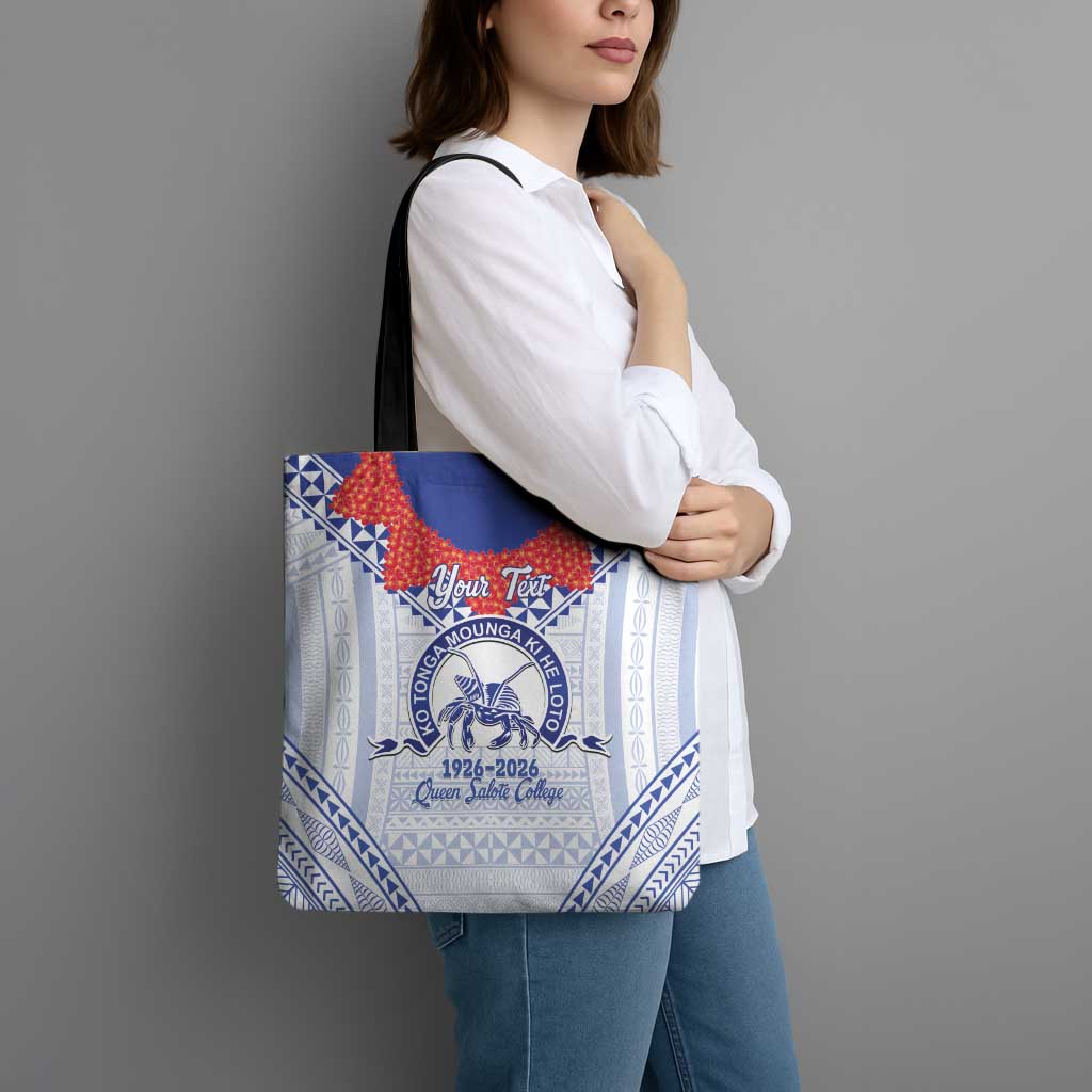 Queen Salote College 100 Years Personalized Tote Bag Tonga QSC Heilala Lei White Ngatu Pattern LT14 - Polynesian Pride