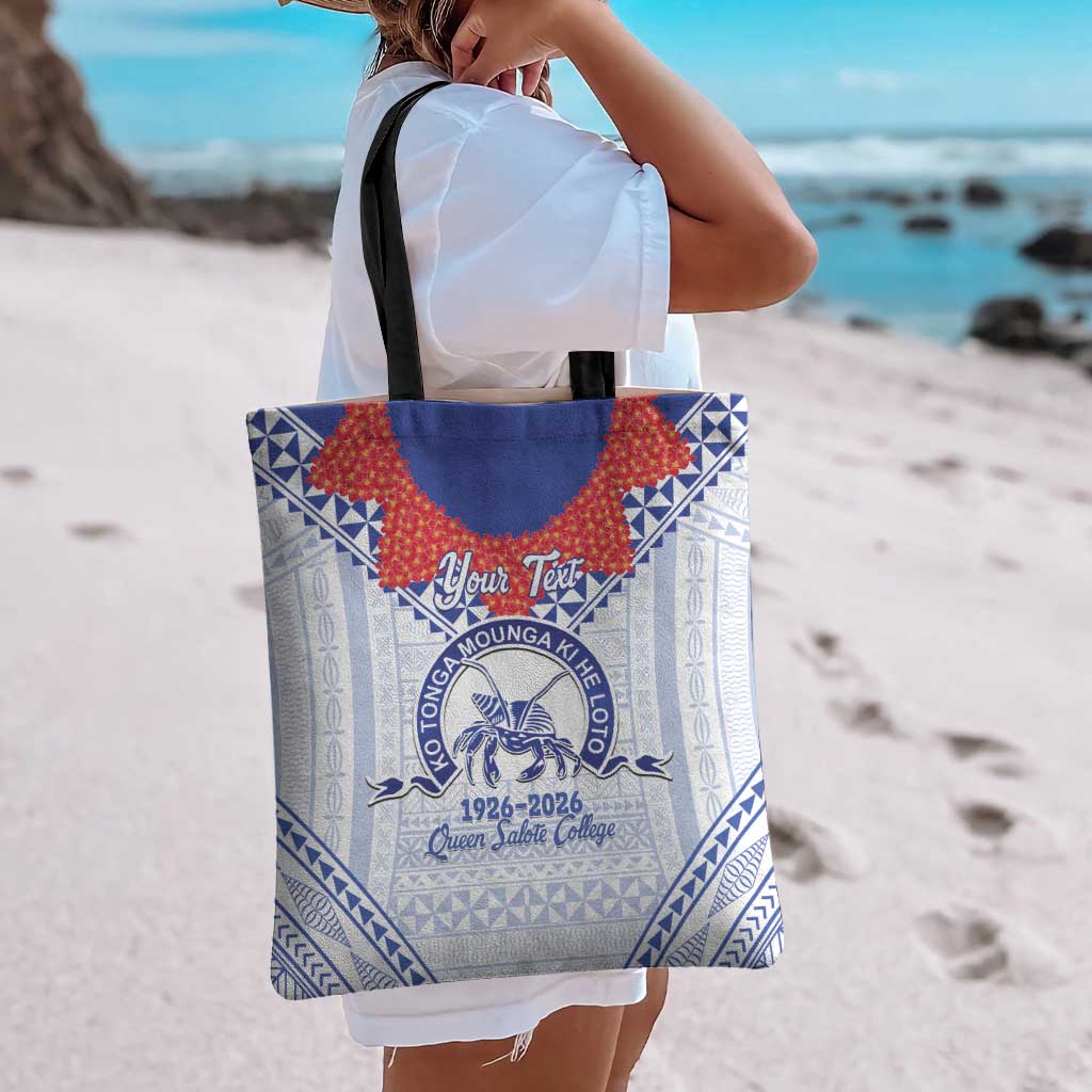 Queen Salote College 100 Years Personalized Tote Bag Tonga QSC Heilala Lei White Ngatu Pattern LT14 - Polynesian Pride