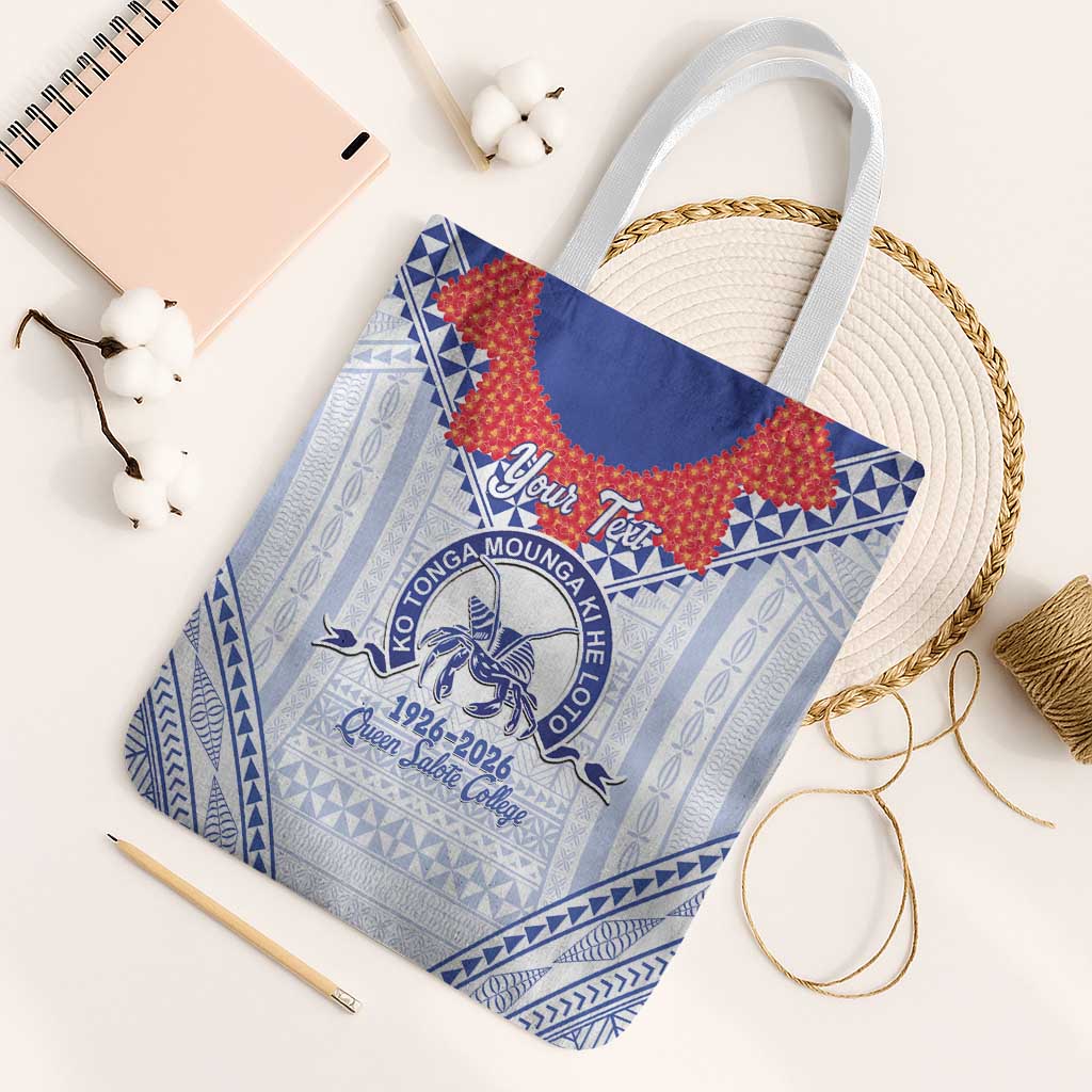 Queen Salote College 100 Years Personalized Tote Bag Tonga QSC Heilala Lei White Ngatu Pattern LT14 White Strap One Size White - Polynesian Pride