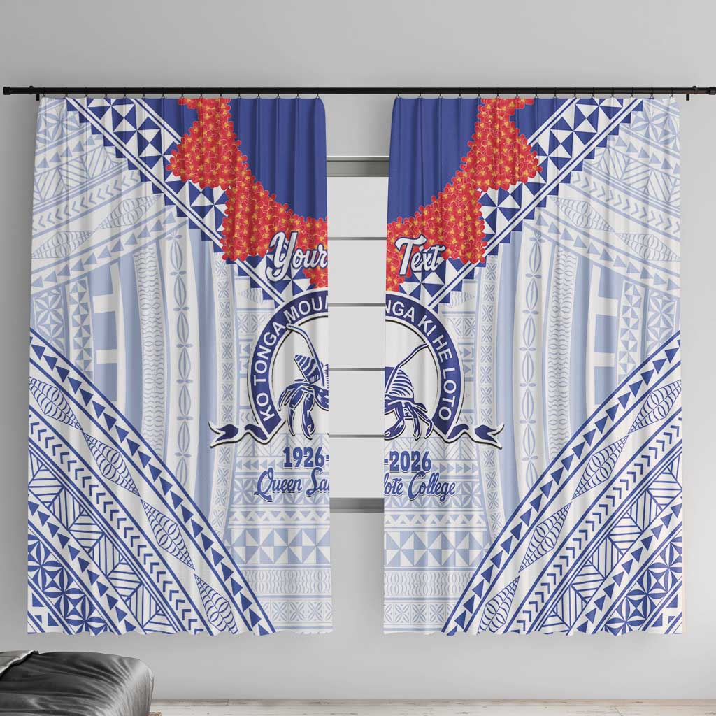 Queen Salote College 100 Years Personalized Window Curtain Tonga QSC Heilala Lei White Ngatu Pattern LT14 With Hooks White - Polynesian Pride