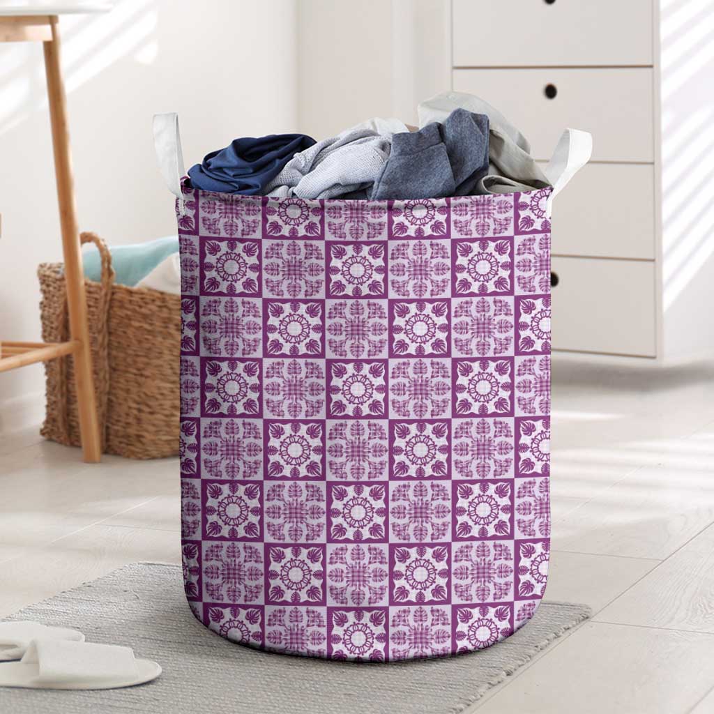 Poni Palaka Quilt Hawaii Laundry Basket Hawaiian Tropical Monstera Sea Turtle LT14 Purple - Polynesian Pride