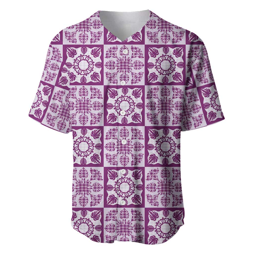 Poni Palaka Quilt Hawaii Baseball Jersey Hawaiian Tropical Monstera Sea Turtle LT14 Purple - Polynesian Pride
