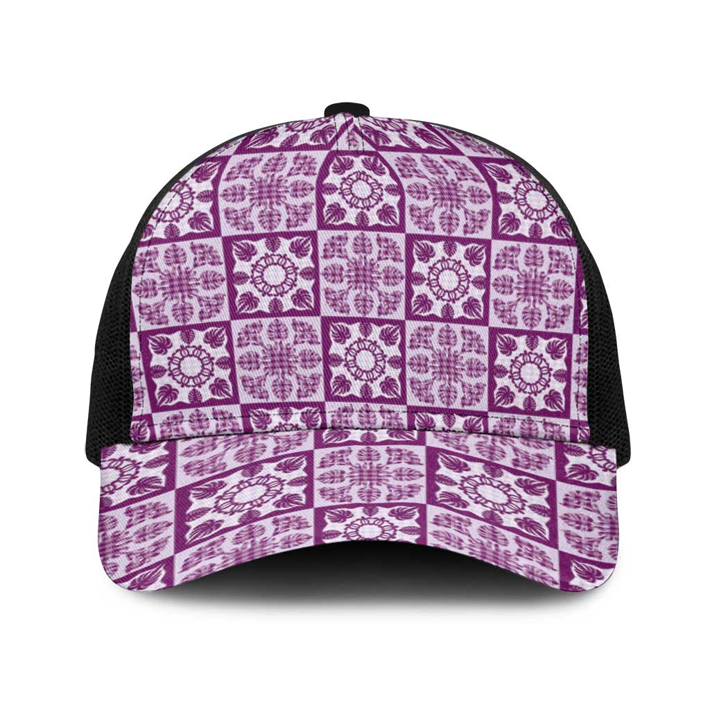 Poni Palaka Quilt Hawaii Baseball Net Cap Hawaiian Tropical Monstera Sea Turtle LT14 One Size Black Purple - Polynesian Pride