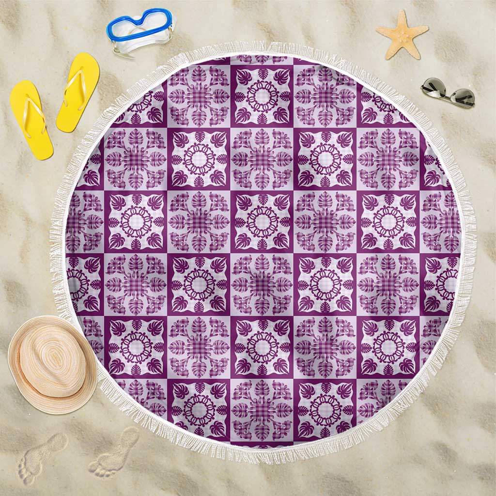 Poni Palaka Quilt Hawaii Beach Blanket Hawaiian Tropical Monstera Sea Turtle LT14 One Size 150cm Purple - Polynesian Pride