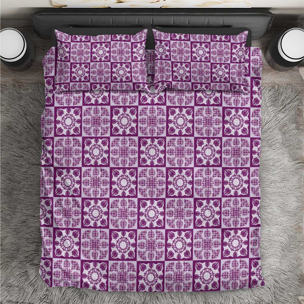 Poni Palaka Quilt Hawaii Bedding Set Hawaiian Tropical Monstera Sea Turtle LT14 Purple - Polynesian Pride