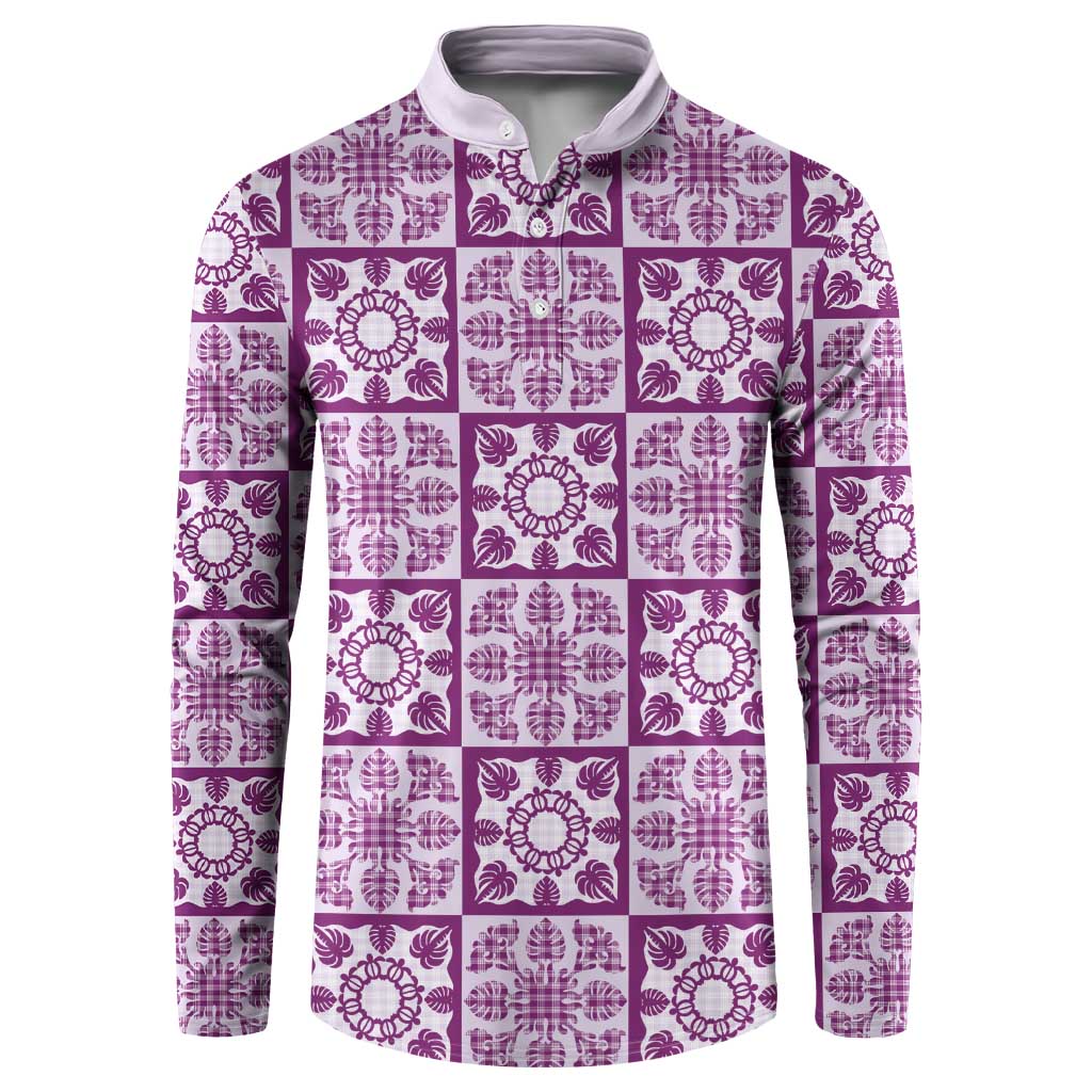 Poni Palaka Quilt Hawaii Button Sweatshirt Hawaiian Tropical Monstera Sea Turtle LT14 Purple - Polynesian Pride