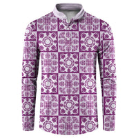 Poni Palaka Quilt Hawaii Button Sweatshirt Hawaiian Tropical Monstera Sea Turtle LT14 Purple - Polynesian Pride