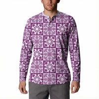 Poni Palaka Quilt Hawaii Button Sweatshirt Hawaiian Tropical Monstera Sea Turtle LT14 - Polynesian Pride